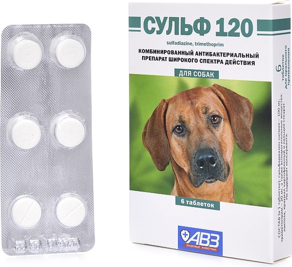 Таблетки антибактериальные для животных Агроветзащита Сульф 120 для собак (6 таблеток)