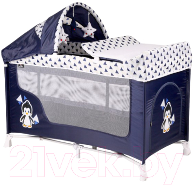 Кровать-манеж Lorelli San Remo 2 Plus Blue White Pinguin (10080081936)