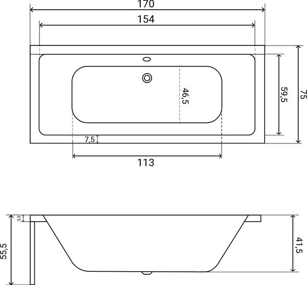 Ванна акриловая Lauter Oasis 170 / 21203070 (с каркасом, черным подголовником, черным лиц.экраном)