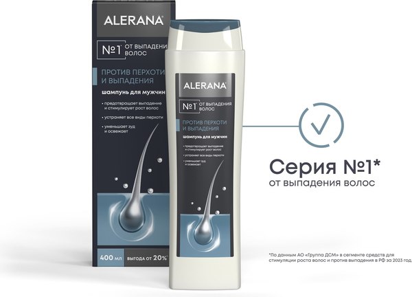 Шампунь для волос Alerana для мужчин 2в1 против перхоти и выпадения (400мл)