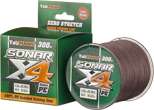 Леска плетеная TauMANN Sonar PE X4 300м 2.5 0.26мм / 06285 (темно-коричневый)
