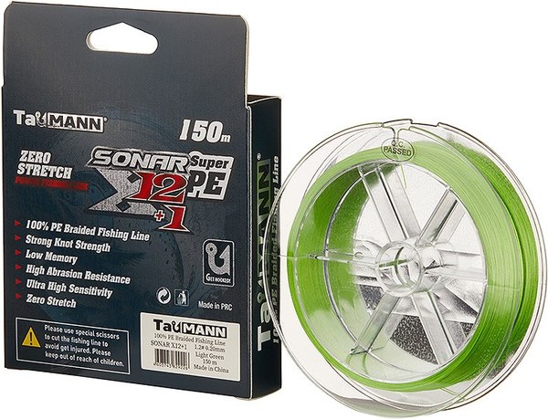 Леска плетеная TauMANN Sonar X12+1 PE 150м 1.2 0.18мм / 06303 (светло-зеленый)