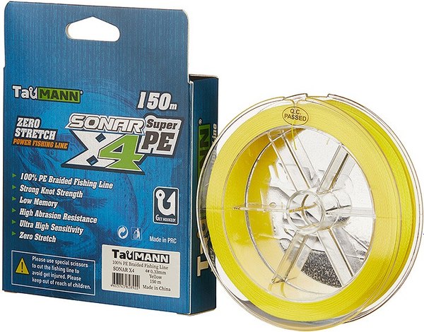 Леска плетеная TauMANN Sonar PE X4 150м 2.5 0.26мм / 06271 (желтый)