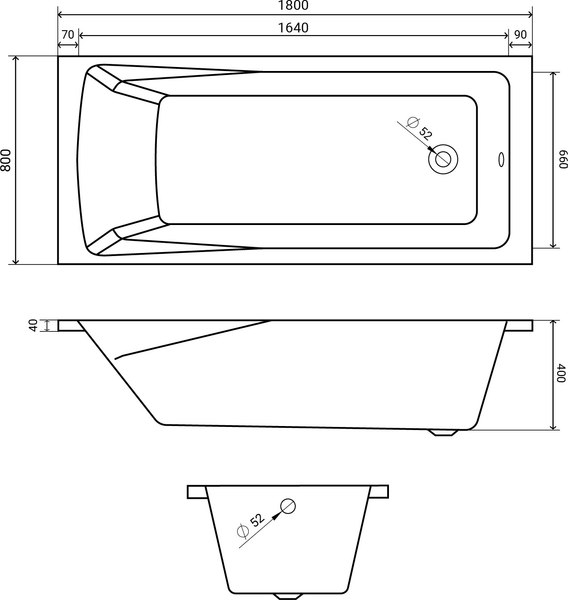 Ванна акриловая Lauter Aurora 180x80 / 21010080 (с каркасом и лицевым экраном)