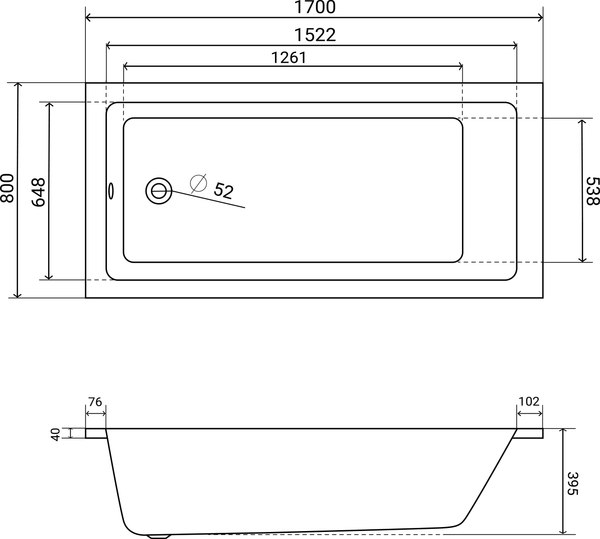 Ванна акриловая Lauter Athena 170x80 / 21090080 (с каркасом и лицевым экраном)