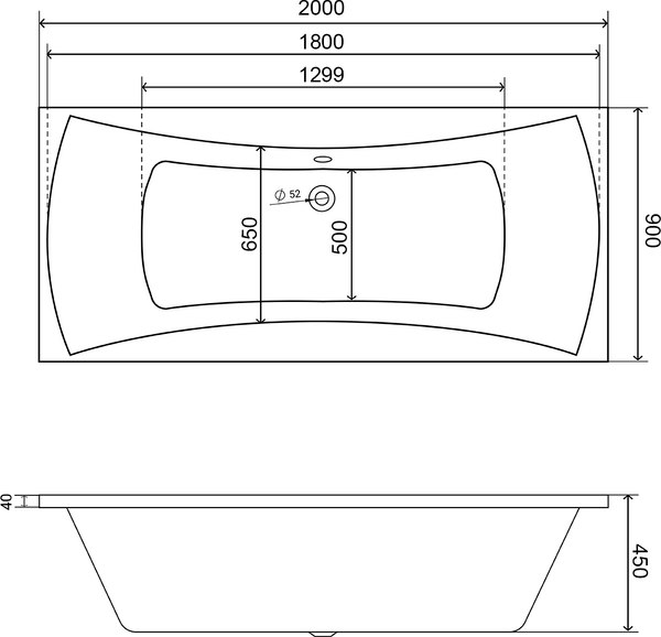 Ванна акриловая Lauter Belgravia 200x90 / 21110200 (с каркасом и лицевым экраном)