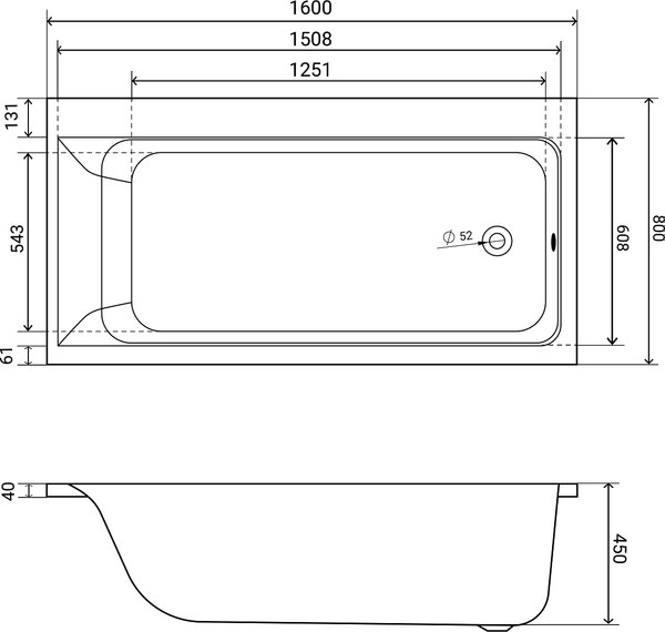Ванна акриловая Lauter Seraphina 160x80 / 2112160R (с каркасом и лицевым экраном)