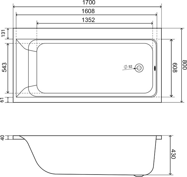 Ванна акриловая Lauter Seraphina 170x80 / 2112170R (с каркасом, лицевым и торцевым экранами)