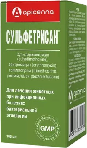 Раствор антибактериальный для животных Apicenna Сульфетрисан (100мл)