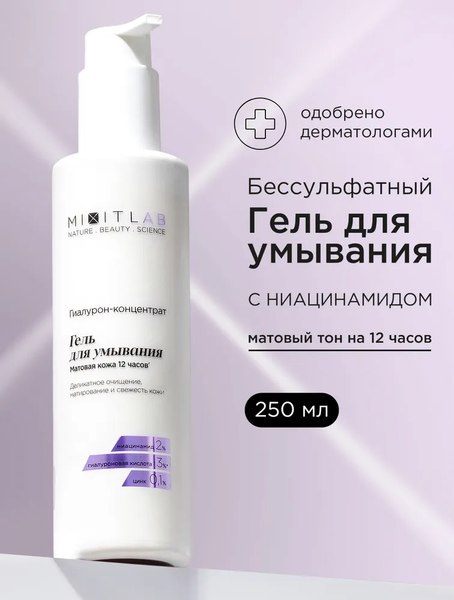 Гель для умывания MIXIT Your Skin с ниацинамидом и цинком для жирной кожи (250мл)