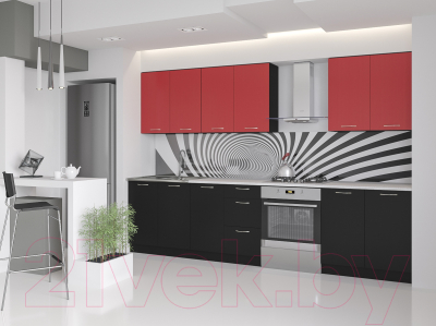 Готовая кухня Артём-Мебель Оля СН-114 ДСП 1.4м (красный/черный)