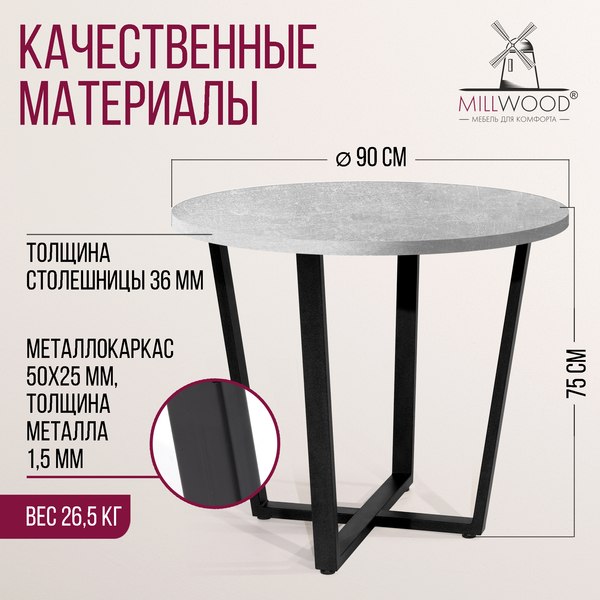 Купить Обеденный стол Millwood Лофт Орлеан Л D90x75 в Молодечно