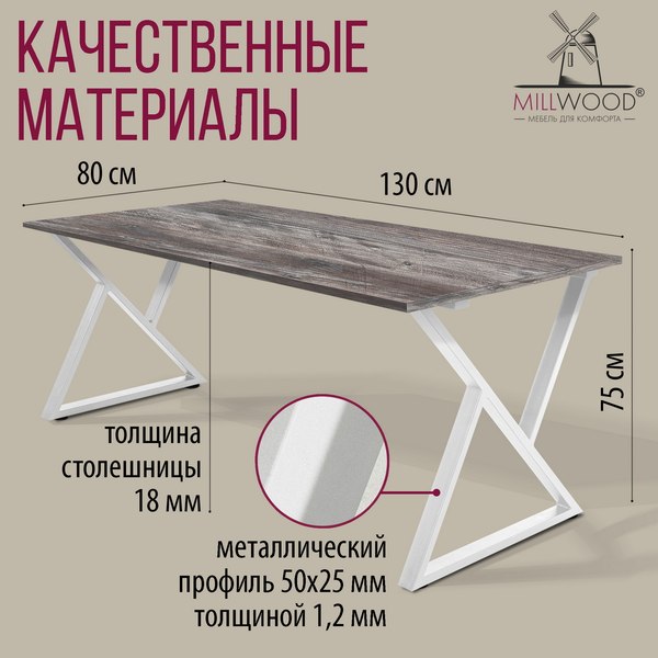 Купить Обеденный стол Millwood Дели Л18 130x80х75  
