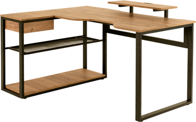 Компьютерный стол Millwood Каир Угловой 160x120х93.05 (дуб золотой Craft/металл черный) - 