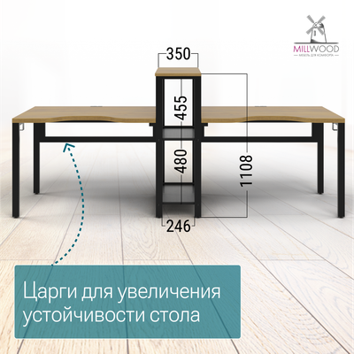 Купить Компьютерный стол Millwood Сплит с вырезом 2-хместный 254.6x80х110.8  