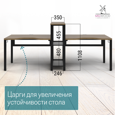 Купить Компьютерный стол Millwood Сплит с вырезом 2-хместный 254.6x80х110.8  