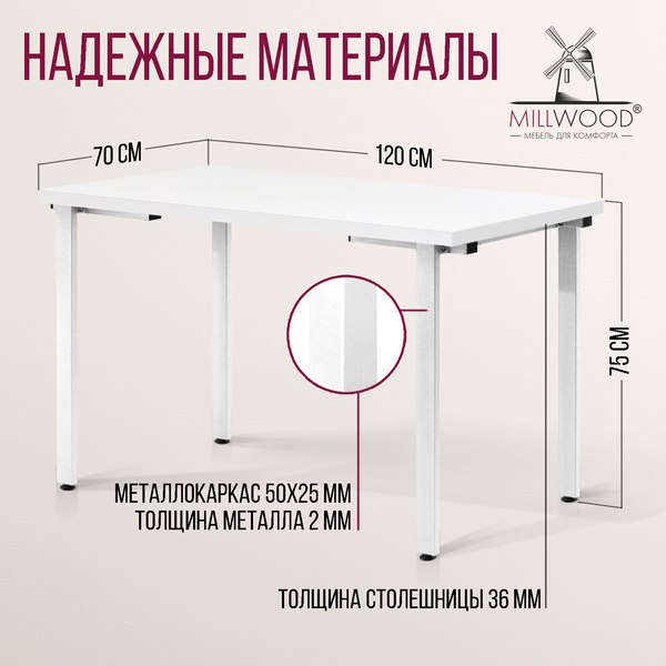 Купить Обеденный стол Millwood Лофт Прага Л 120x70x75 в Молодечно