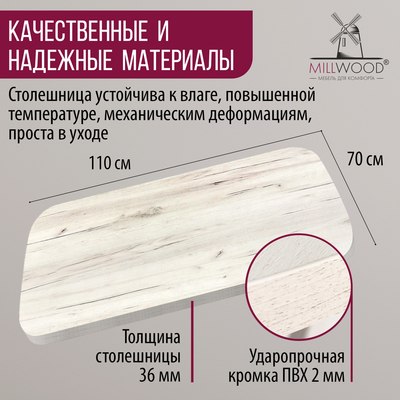 Купить Столешница для стола Millwood Закругленная 110x70x3.6  