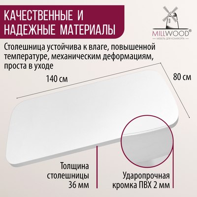 Купить Столешница для стола Millwood Закругленная 140x80x3.6  