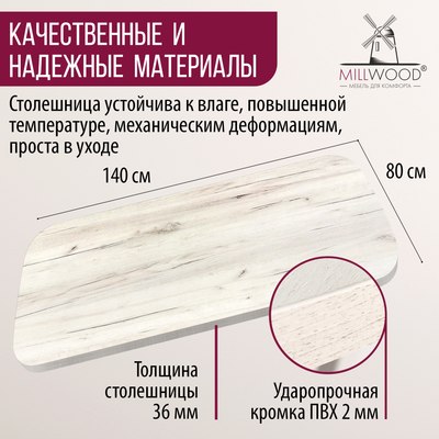 Купить Столешница для стола Millwood Закругленная 140x80x3.6  