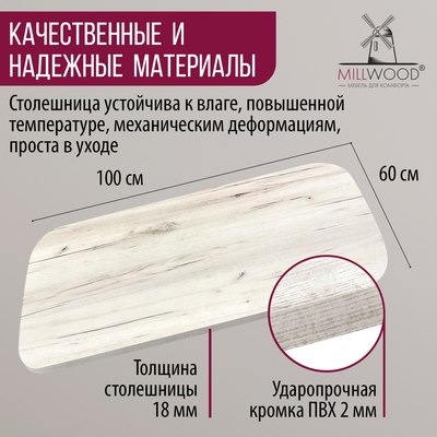 Купить Столешница для стола Millwood Закругленная 100x60x1.8  