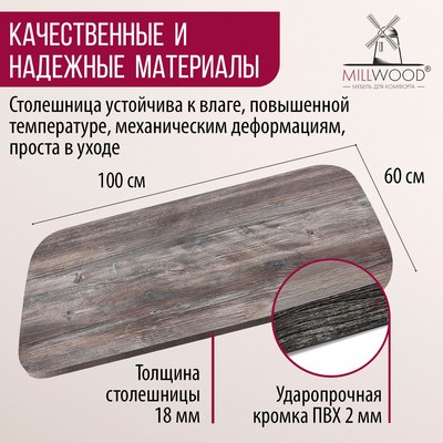 Купить Столешница для стола Millwood Закругленная 100x60x1.8  