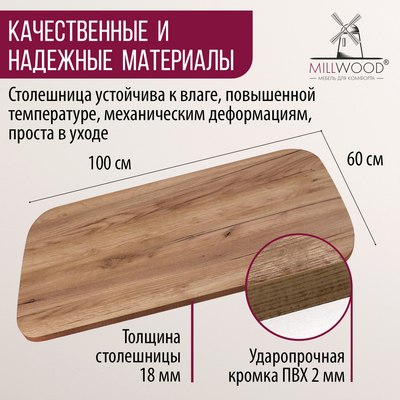 Купить Столешница для стола Millwood Закругленная 100x60x1.8  