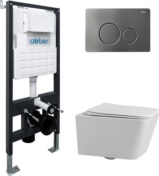Унитаз подвесной с инсталляцией Abber Rechteck AC1201-AC0105-AC0121NG (с кнопкой смыва)