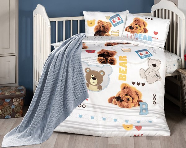 Комплект постельный для малышей Karven 3D Digital Сатин с пледом D 040 Bear