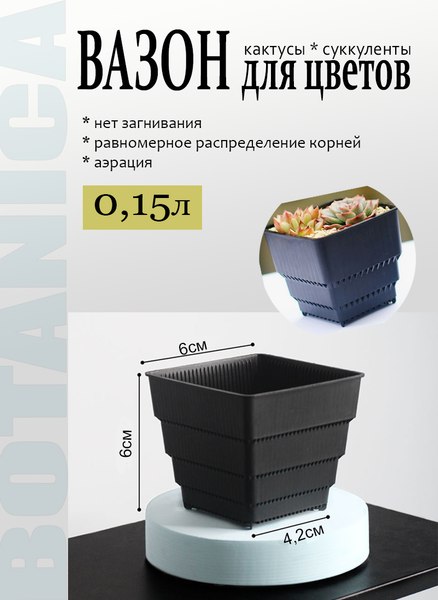 Кашпо BOTANICA Air для кактусов и суккулентов (6x6см, черный)