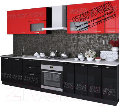 Готовая кухня Артём-Мебель Адель со стеклом МДФ глянец 2.0м (красный/черный глянец)