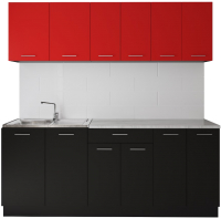 Готовая кухня Артём-Мебель Лана без стекла ДСП 1.8м (красный/черный) - 