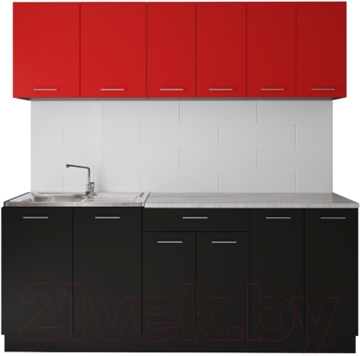 Готовая кухня Артём-Мебель Лана без стекла ДСП 2.2м (красный/черный)
