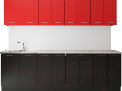 Готовая кухня Артём-Мебель Лана без стекла ДСП 2.6м (красный/черный)