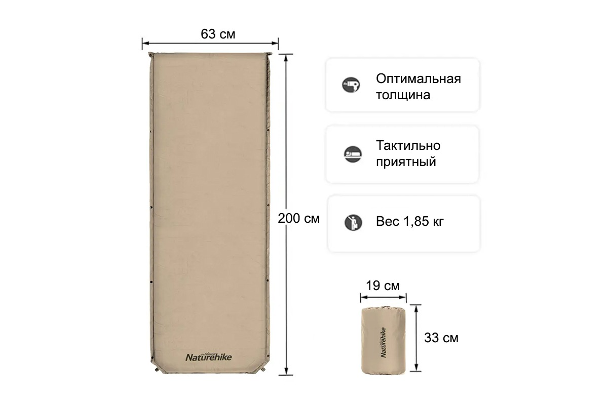 Туристический коврик Naturehike 200х63х5см / NH20DZ003-KH (хаки) — фото 5
