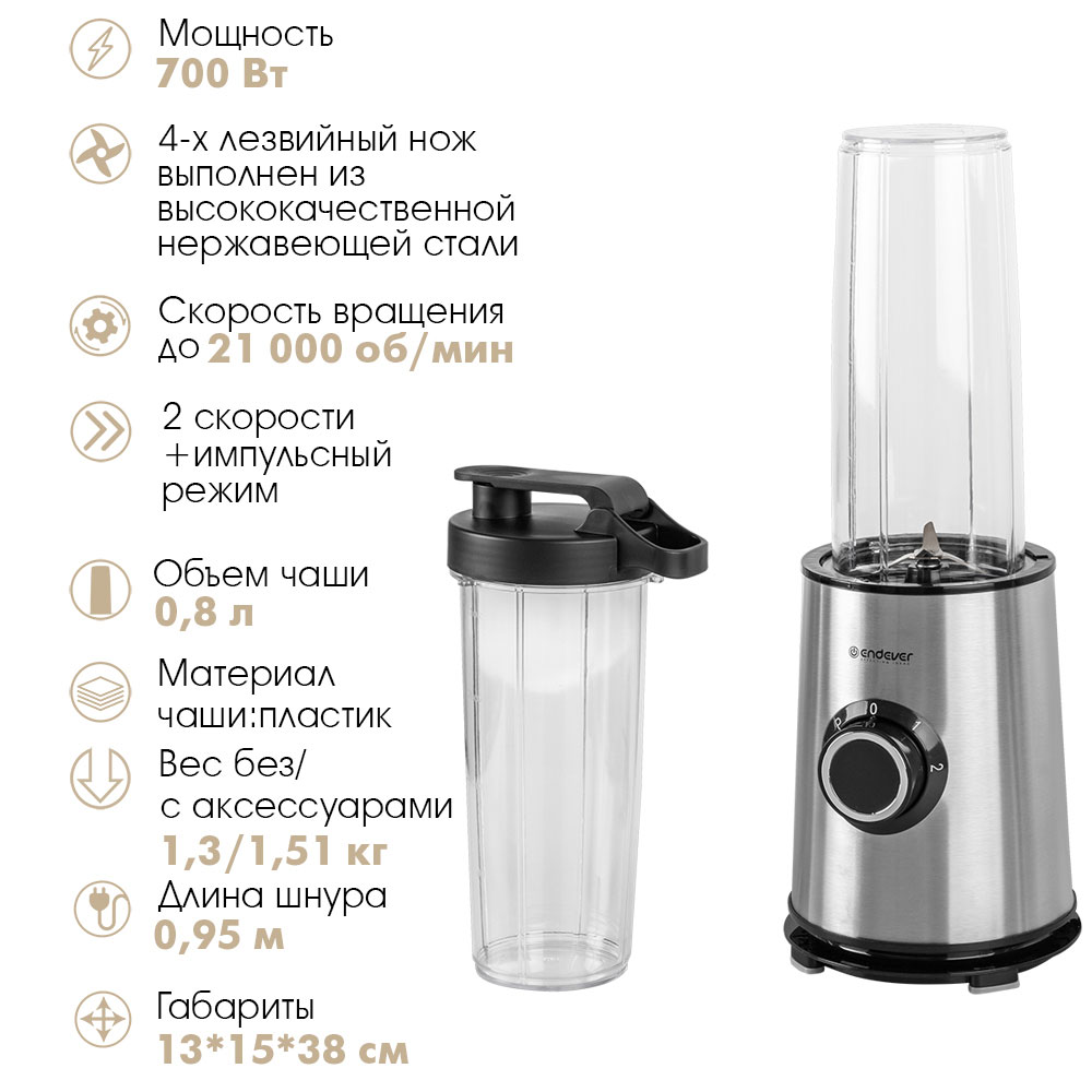 Блендер стационарный Endever Sigma-206 (стальной/черный) — фото 9