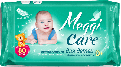 Влажные салфетки детские Meggi Care с лосьоном 0+ (80шт) -