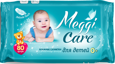 Влажные салфетки детские Meggi Care 0+ (80шт) - 
