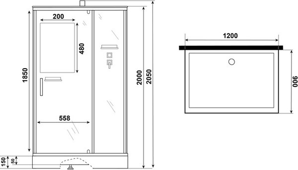 Душевая кабина Niagara Standart ST120/90/15Q/BK 120х90х200