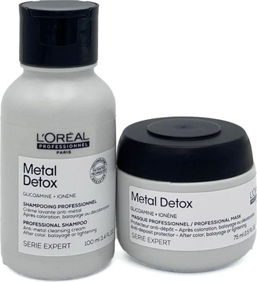 Набор косметики для волос L'Oreal Professionnel Мини-набор Дуо Metal Detox Шампунь 100мл + Маска 75мл - 