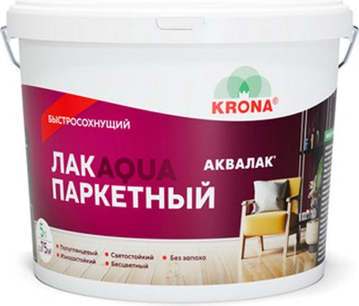 Лак KRONA Аквалак Акриловый для деревянных полов и паркета (5л, бесцветный) - 