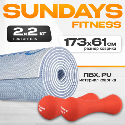 Набор для фитнеса Sundays Fitness Набор гантелей IR92004-D 2х2кг + Коврик Elephant IR97567 (красный) -