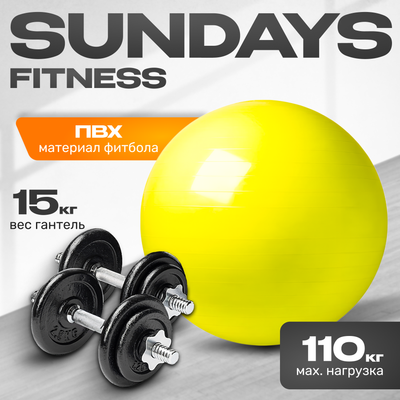 Набор для фитнеса Sundays Fitness Набор гантелей IR92052 + Фитбол IR97402-65 (желтый) - 
