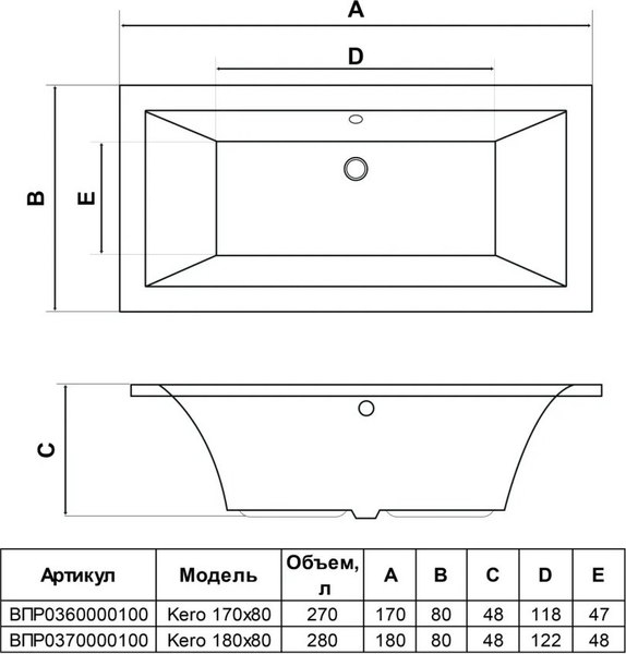 Купить Ванна акриловая Alba Spa Kero 180x80  