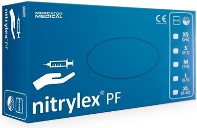 Перчатки одноразовые Mercator Nitrylex PF текстурированные нестерильные неопудренные (S, синий) - 