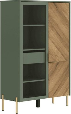 Шкаф с витриной Black Red White Siena REG1W1D/140 (дымчатый зеленый/дуб вотан) - 