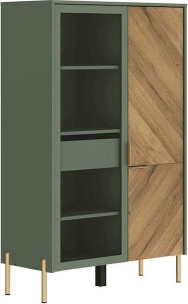 Шкаф с витриной Black Red White Siena REG1W1D/140 (дымчатый зеленый/дуб вотан)