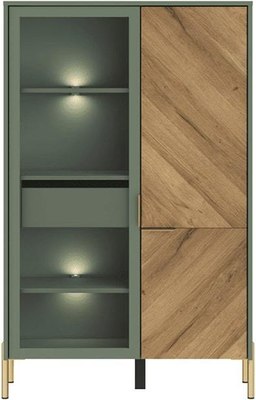 Шкаф с витриной Black Red White Siena с подсветкой REG1W1D/140 (дымчатый зеленый/дуб вотан) - 
