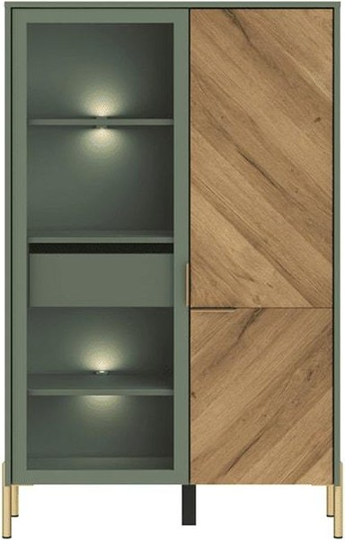 Шкаф с витриной Black Red White Siena с подсветкой REG1W1D/140 (дымчатый зеленый/дуб вотан)
