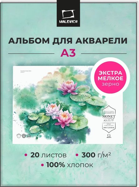 Набор бумаги для рисования Малевичъ Monet. Hot Press / 401563 (20л)